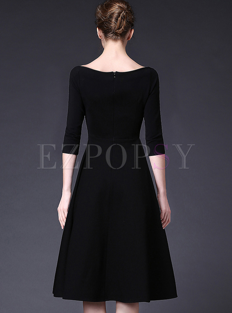 Dresses | Skater Dresses | Black V-neck High Waist A-line Dress