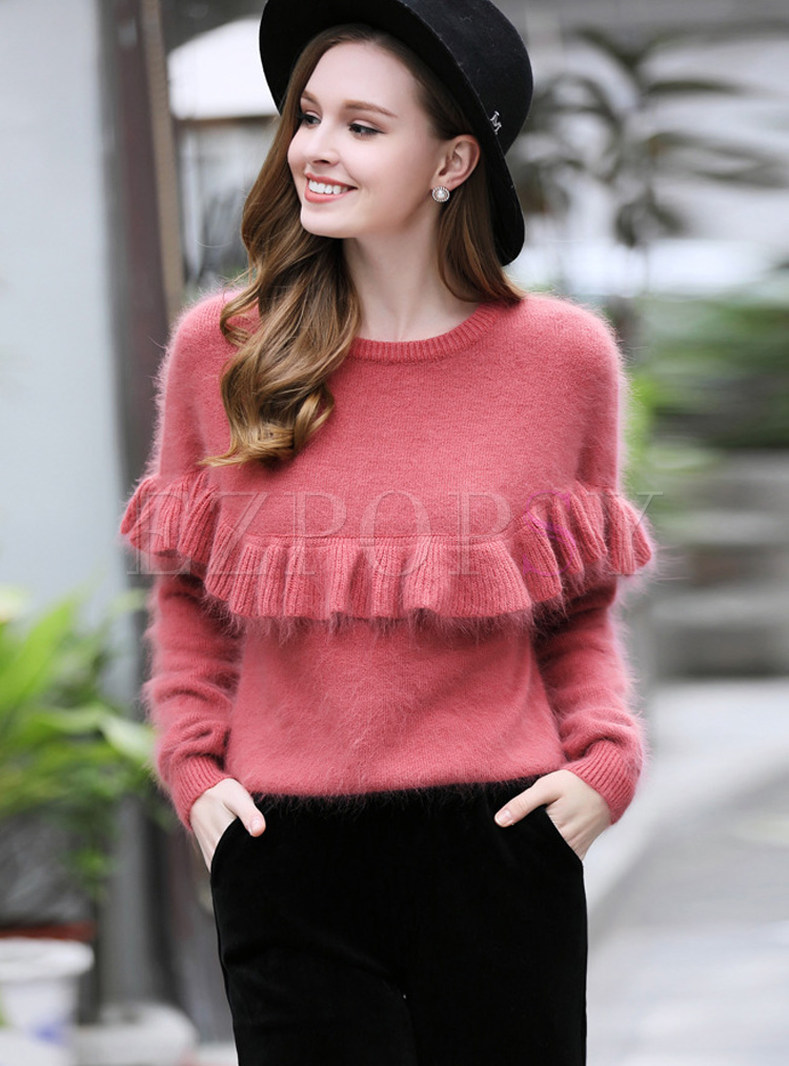 Sweet Falbala Slim Knitted Sweater