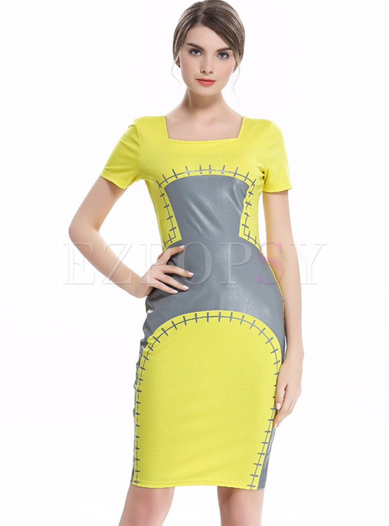 Fashion Hit Color Short Sleeve Bodycon Dress