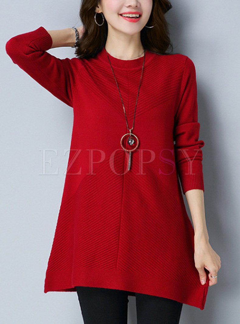 Brief Long Sleeve O-neck Knitted Dress