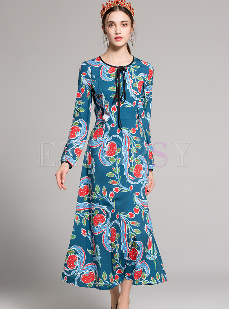 Dresses | Maxi Dresses | Ethnic Floral Print Tied Mermaid Maxi Dress