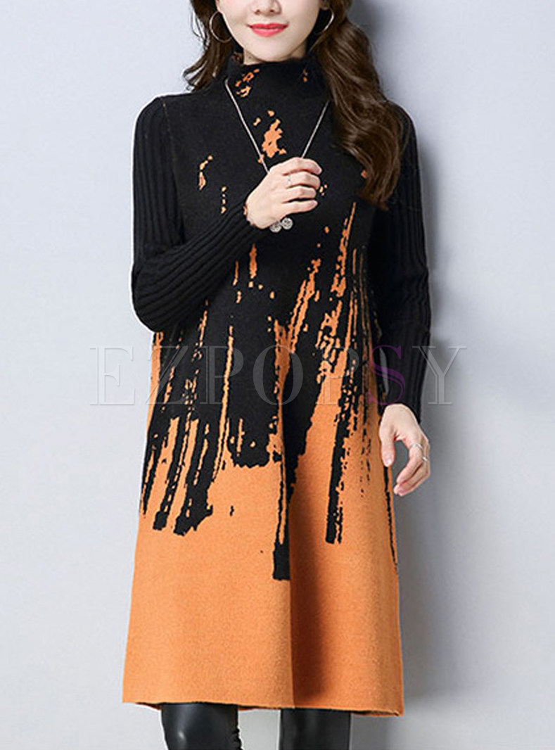Hit Color Loose Knitted Dress