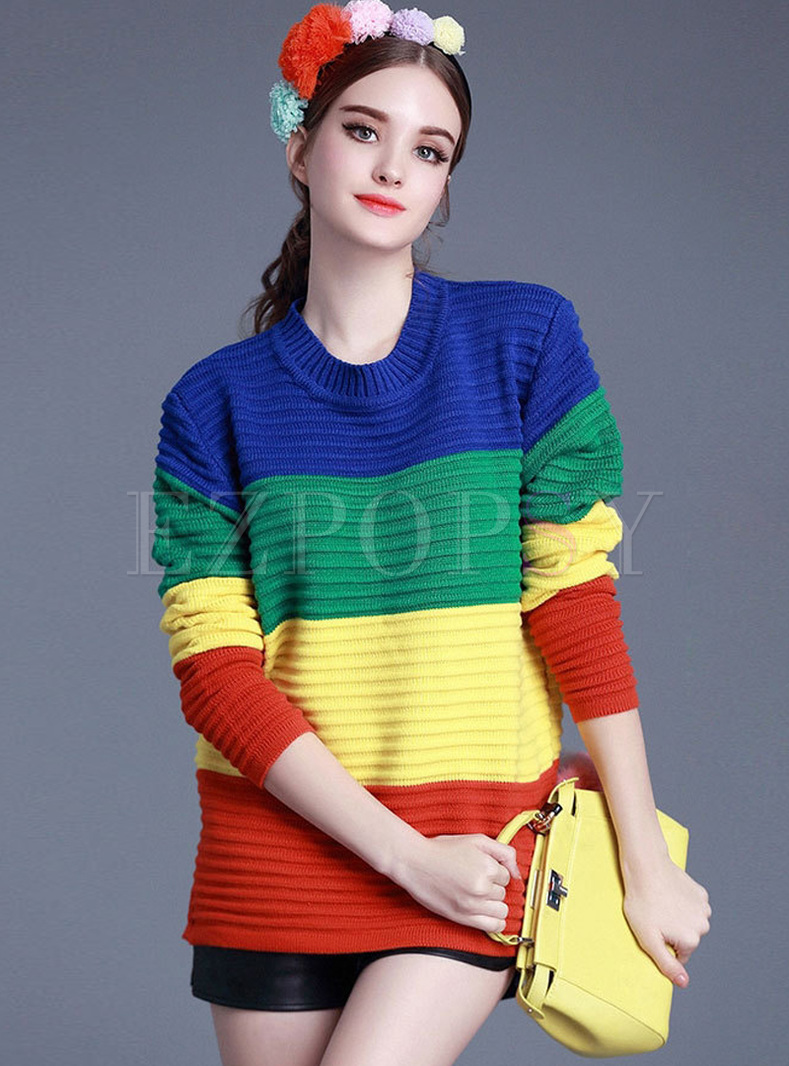 Chic Color-blocked Split Loose Sweater