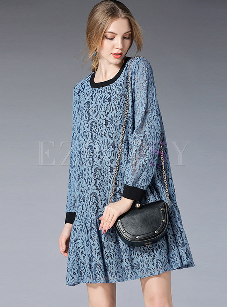 Cute Splicing Lace Hollow Out Shift Dress