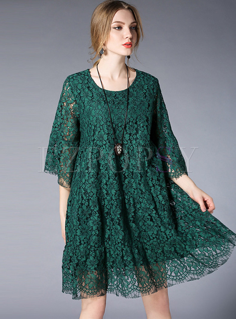 Dresses | Shift Dresses | Green Casual Lace Hollow Out Shift Dress