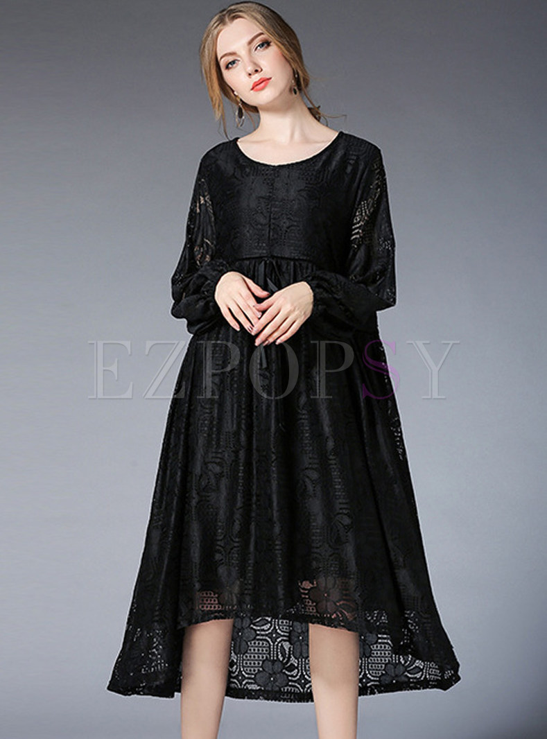 Black Hollow Out Lacing Shift Dress