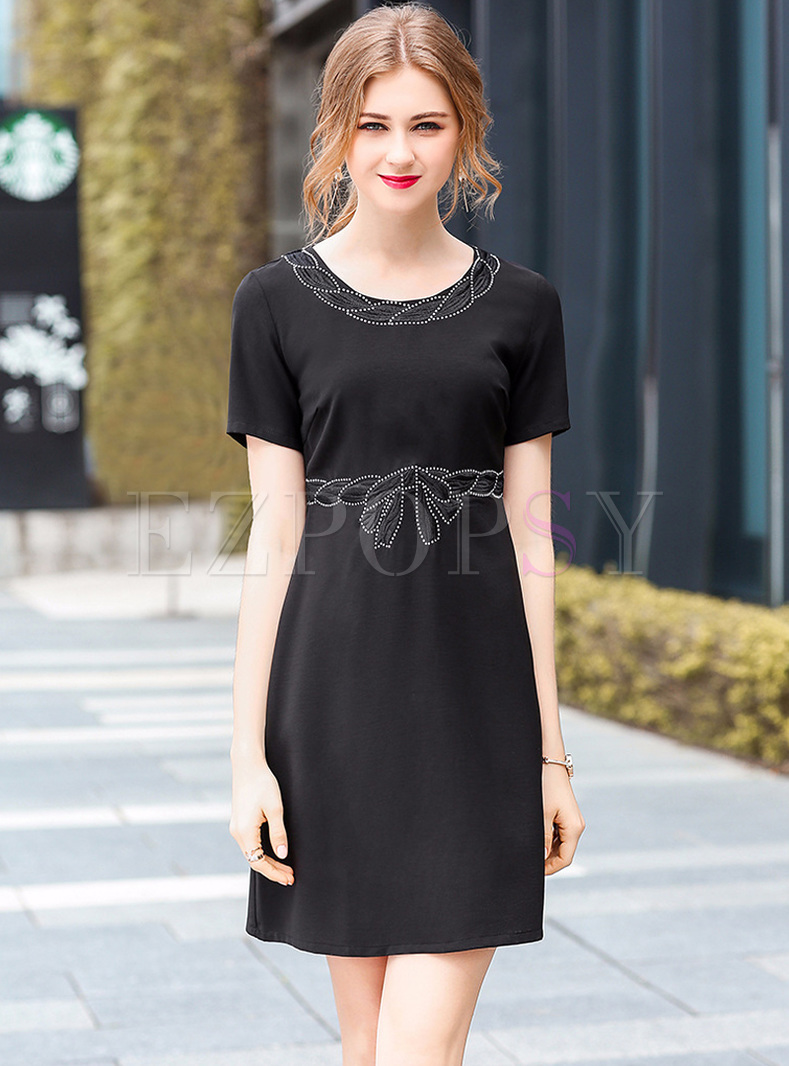 Black Brief Short Sleeve A-line Dress