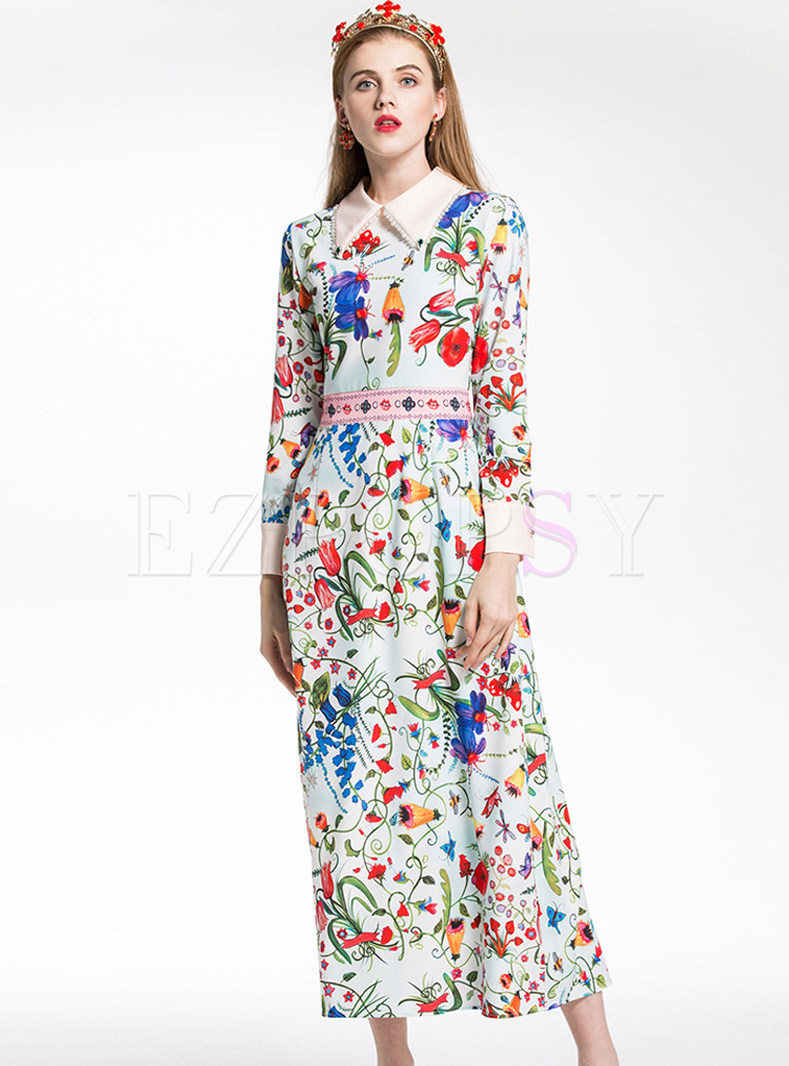 Dresses | Maxi Dresses | Hand Print Lapel Slim Maxi Dress