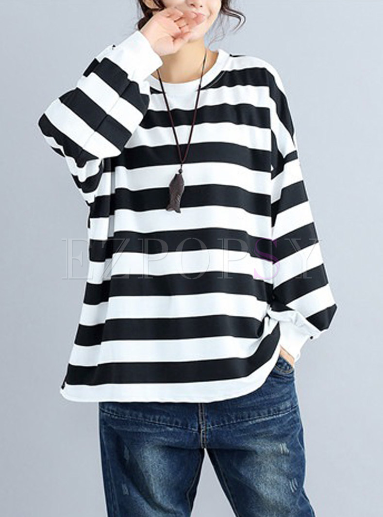 Fashion Striped Lantern Sleeve T-shirt