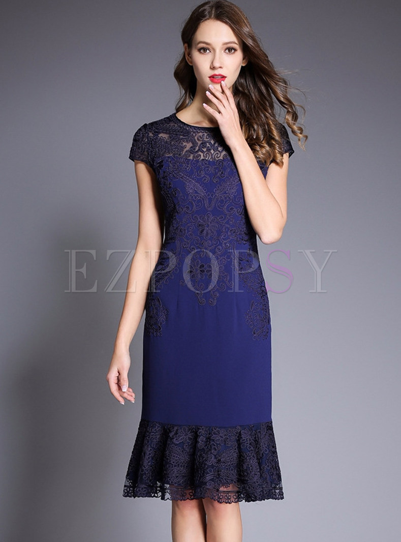 Lace Embroidered Perspective Bodycon Mermaid Dress