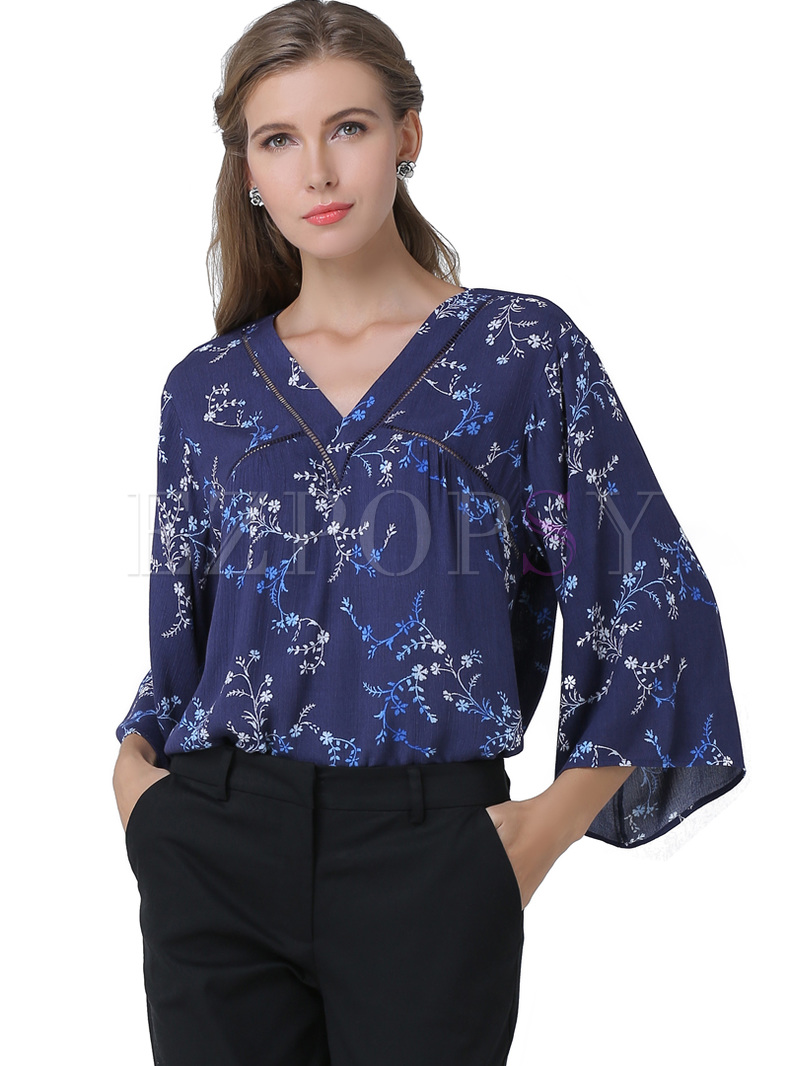 Ethnic Floral Print Loose Blouse