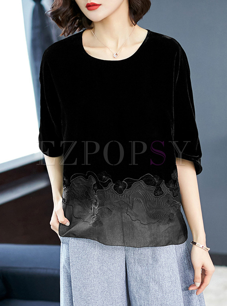 Black Hollow Embroidery T-shirt