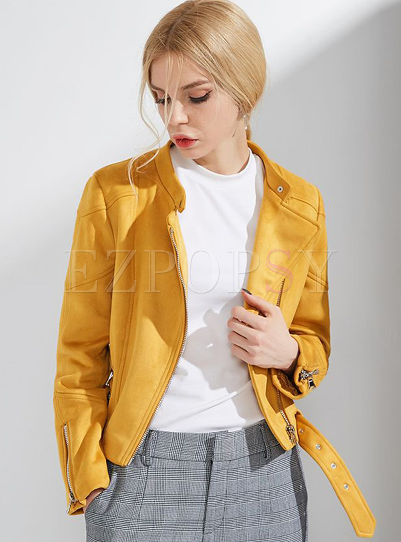 Yellow Street Stand Collar Short Coat
