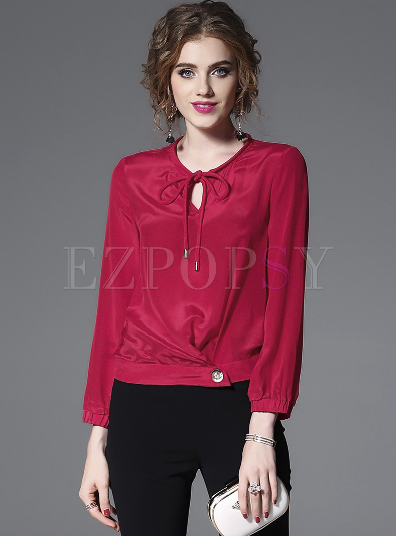 Tops | Blouses | Brief Tied Asymmetric Pullover Blouse