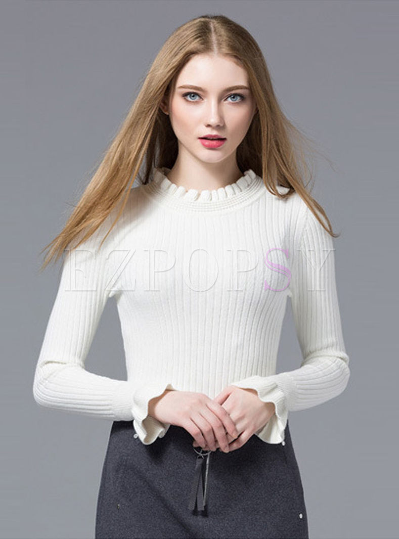 Tops | Sweaters | Pure Color Tight Waist Elastic Sweater