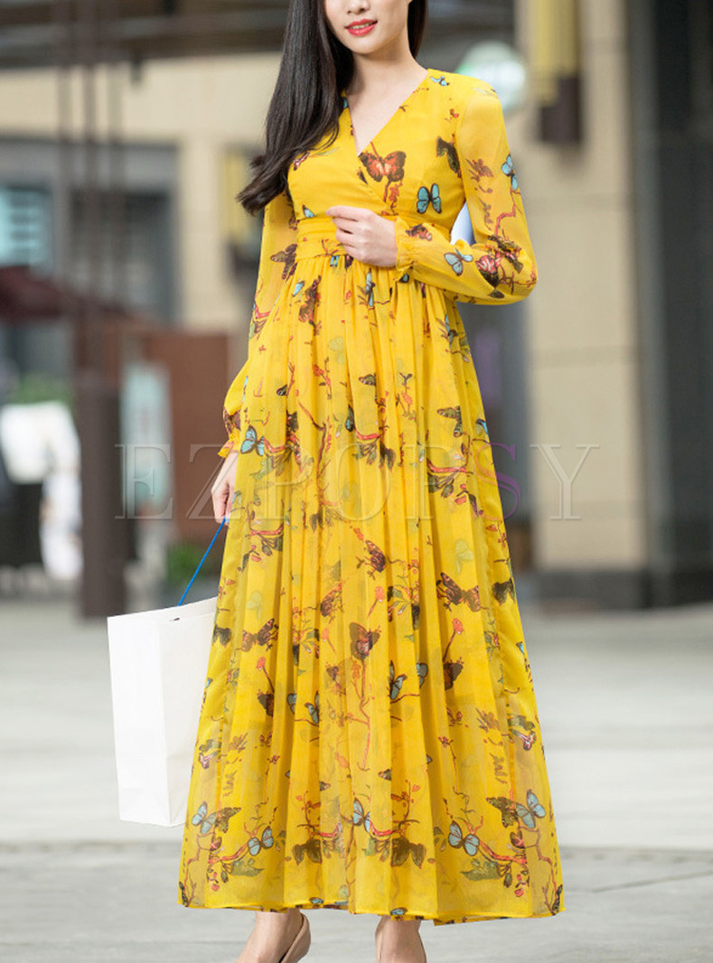yellow maxi dress with flowers
