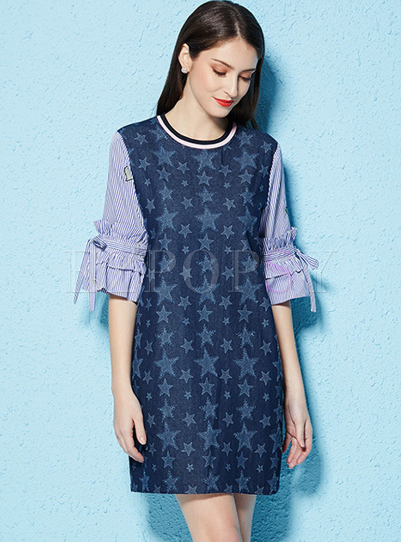 Star Pattern Splicing Embroidered A-line Dress