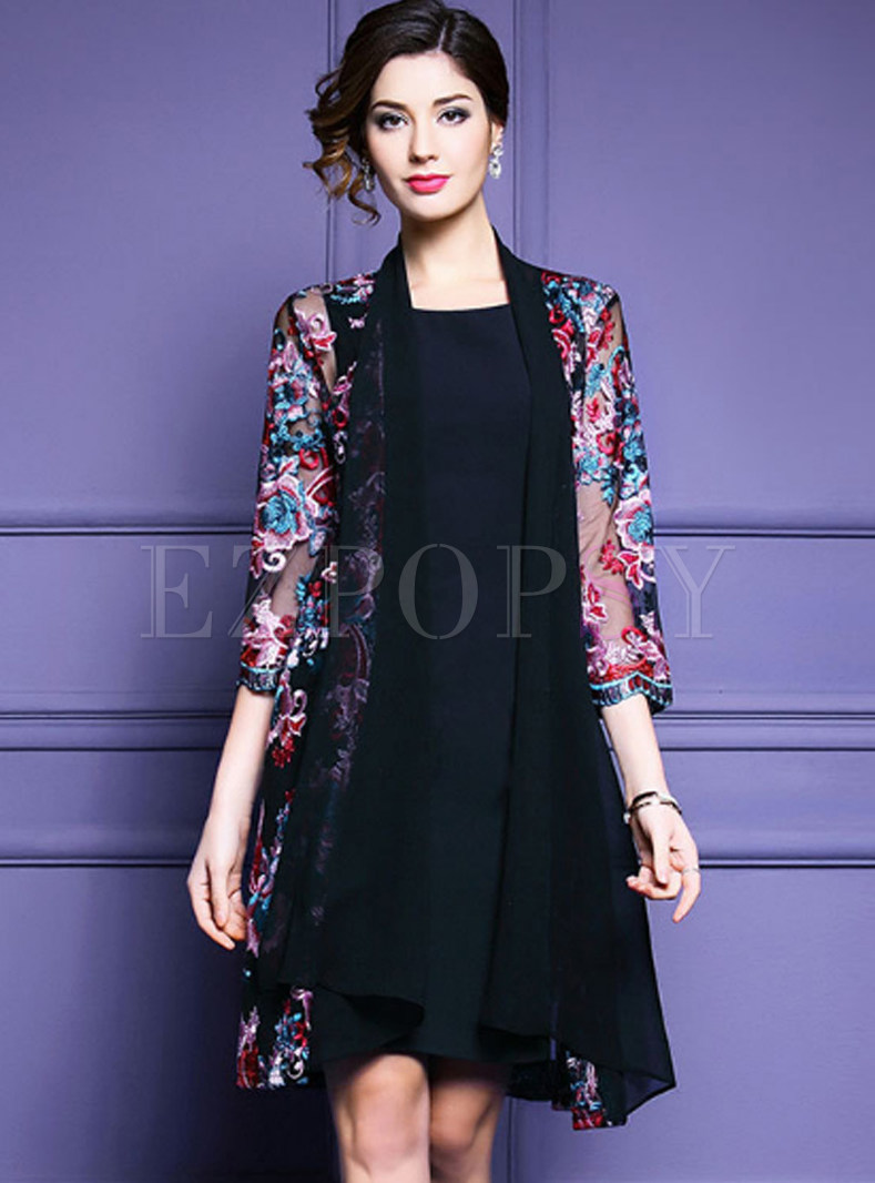 Mesh Embroidered Loose Perspective Coat