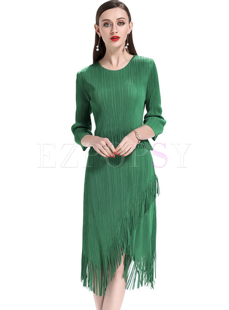 green tassel dress