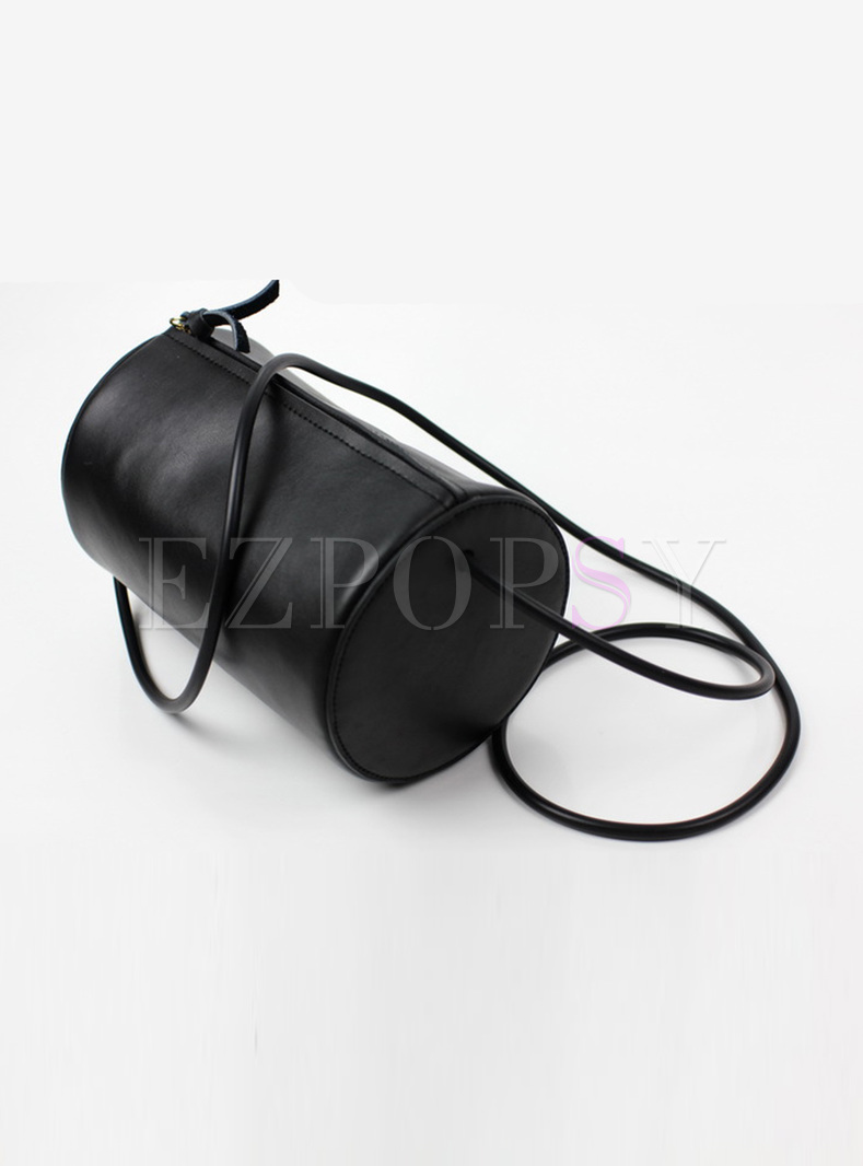 Brief Black Zipper Pocket Barrel Crossbody Bag