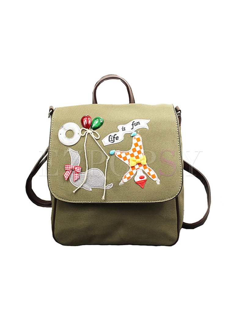 Casual Cute Embroidery Canvas Backpack