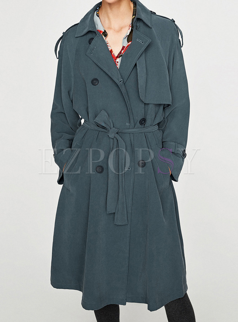 Green Double-breasted Trench Coat