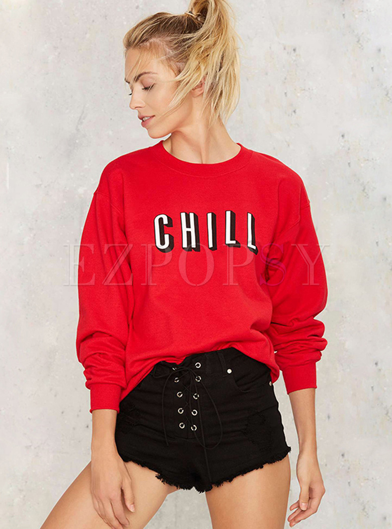 Casual Red Letter Print Sweatshirt
