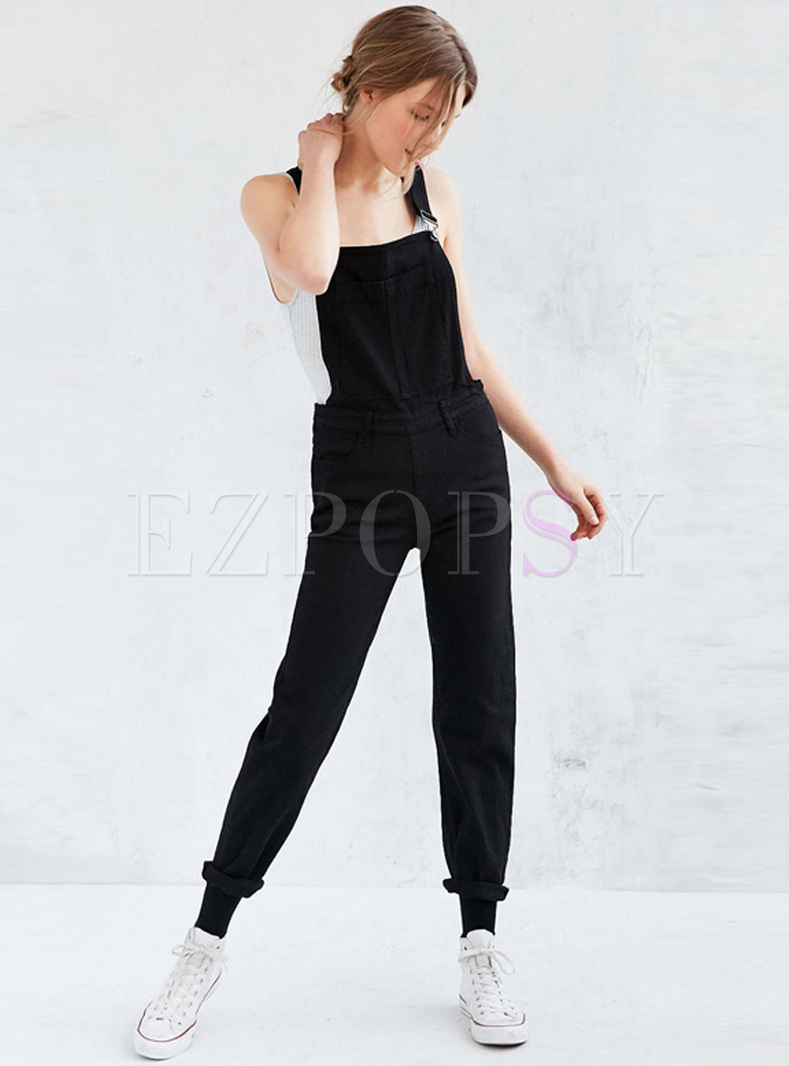 Black Side-zipper Slim Jumpsuits