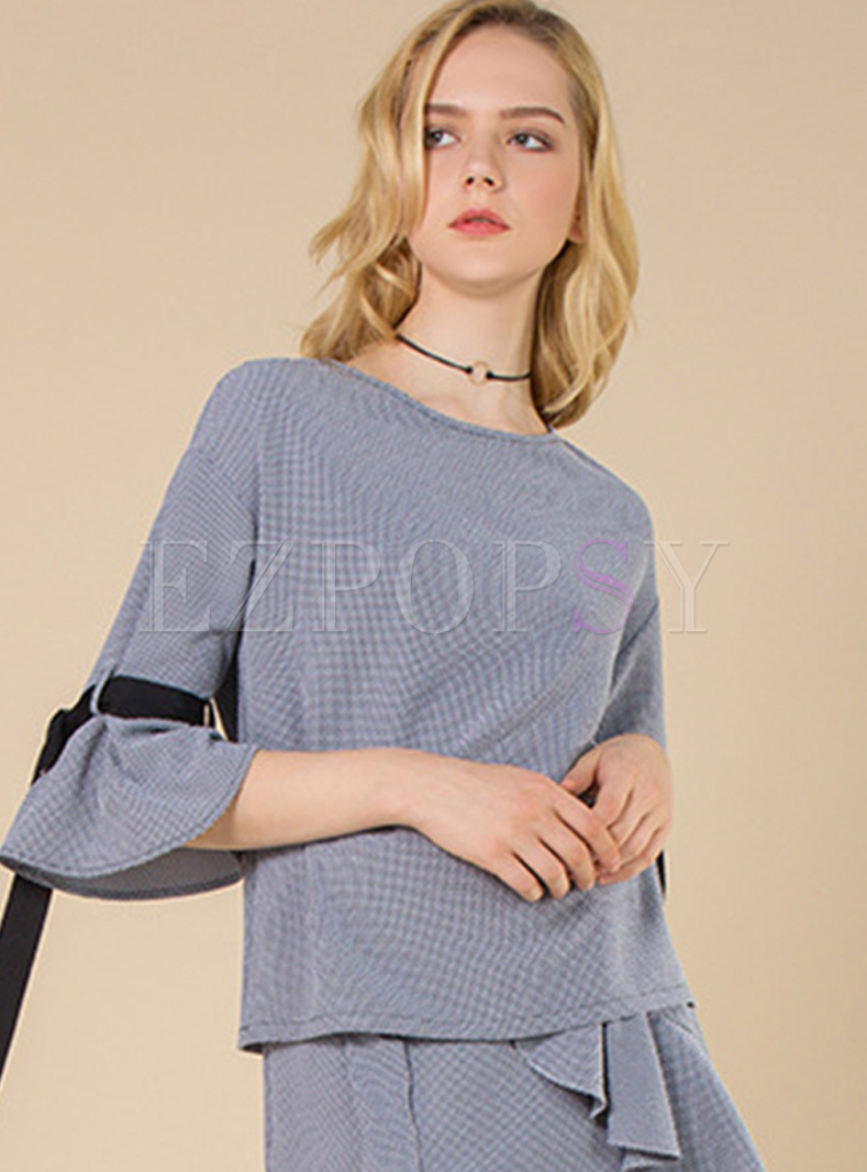 Blue Tied Flare Sleeve T-shirt