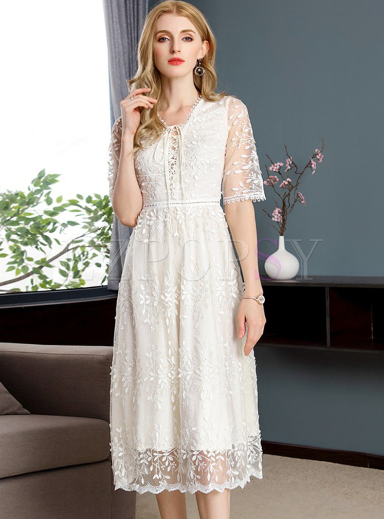 White See Through Lace Skater Dress