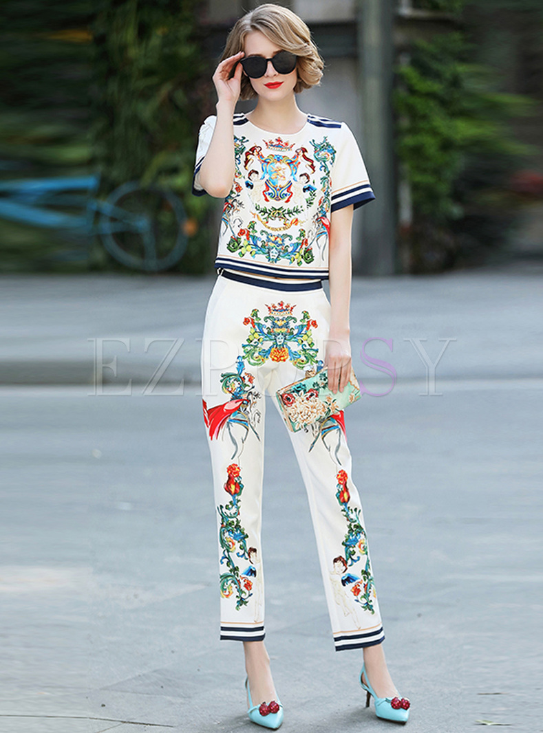 Court Multicolor Print Two-piece Outfits