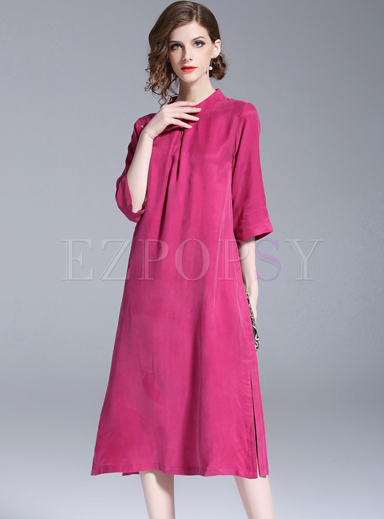 Brief Loose Stand Collar Shift Dress