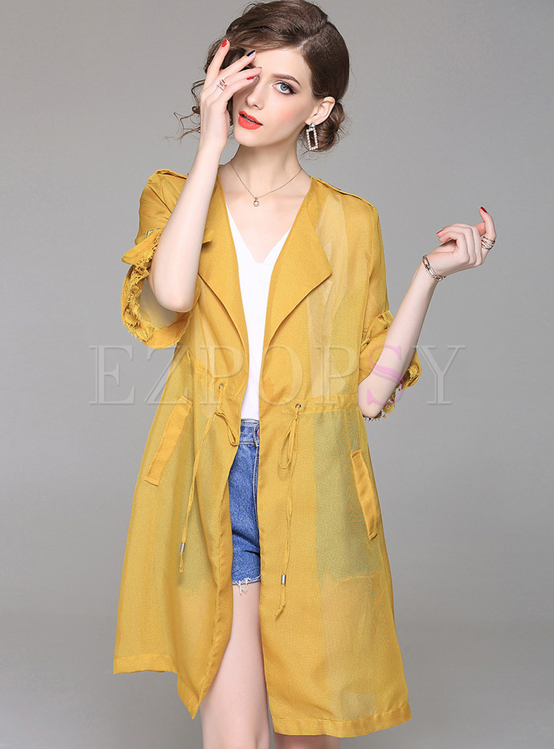 Yellow Fashion See Through Trench Coat