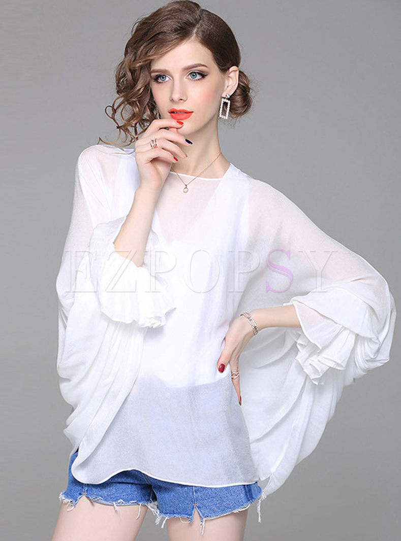 White Batwing Sleeve Brief Blouse With Camis