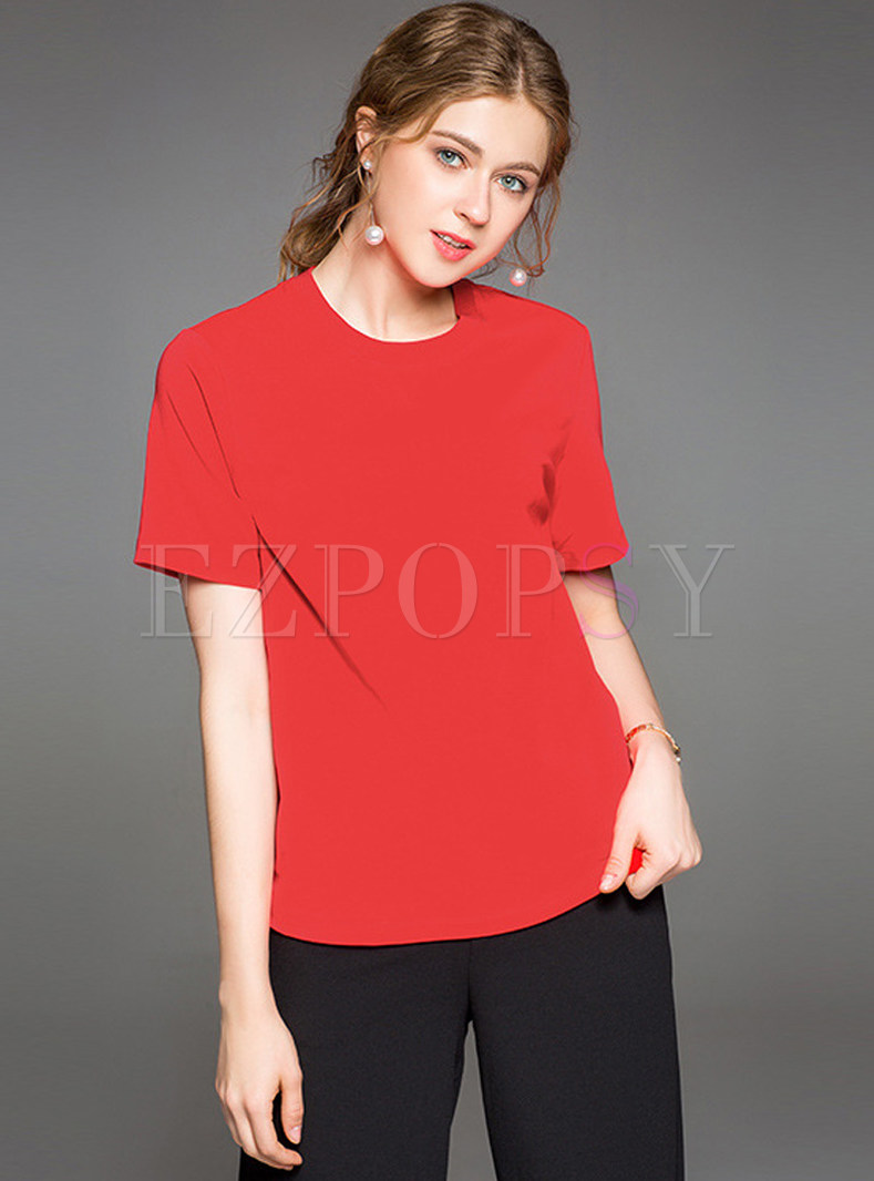 Tops | T-shirts | Red Stylish Round Neck T-shirt
