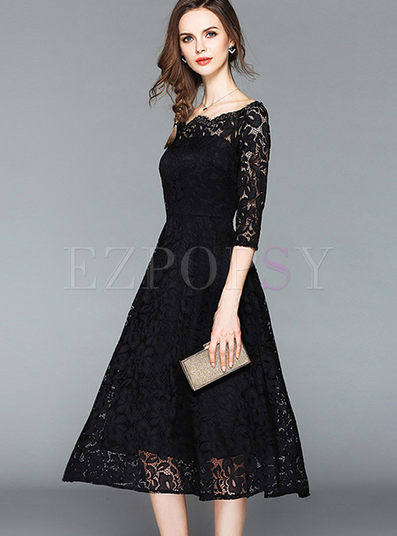 Brief Lace Hollow Skater Dress