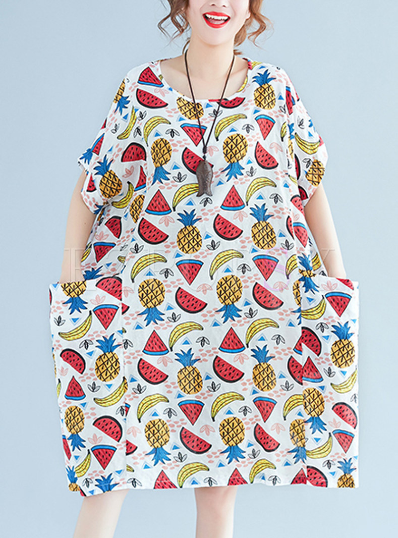 Dresses Shift Dresses Cute Fruits Pattern Loose Shift Dress