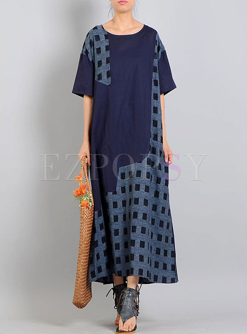 Dresses | Maxi Dresses | Navy Casual Asymmetric Splicing Long Dress