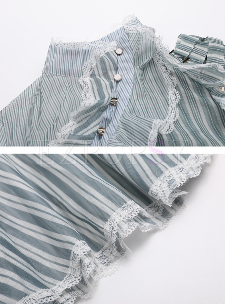 Tops | Blouses | Transparent Ruffle Asymmetric Stripe Blouse