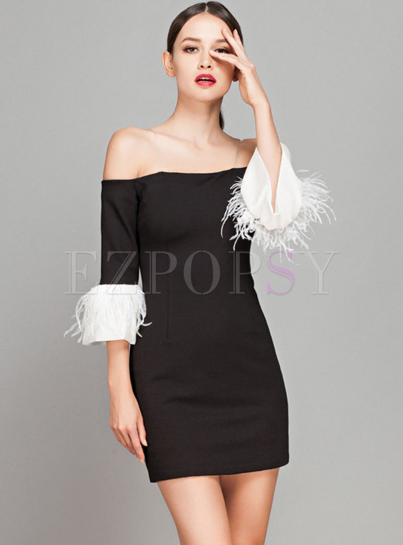 Party Flare Sleeve Off Shoulder Mini Bodycon Dress