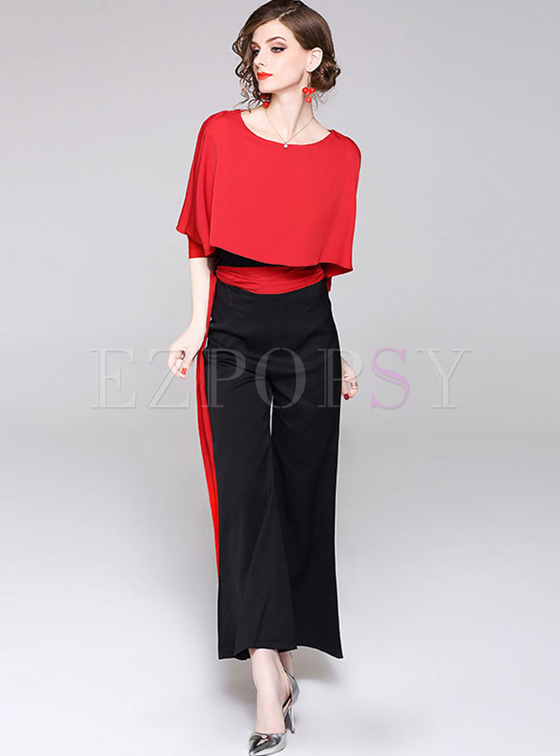 Loose Pure Color Top & Casual Flare Pants