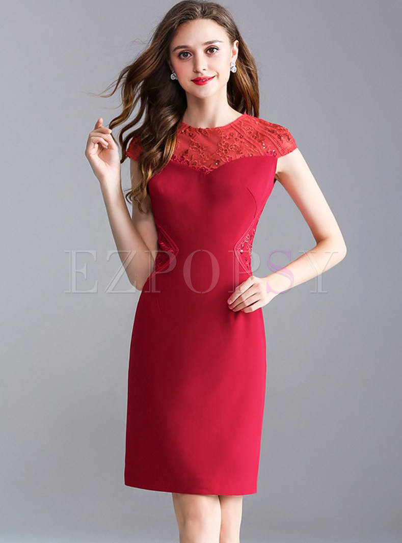 red short sleeve bodycon dress