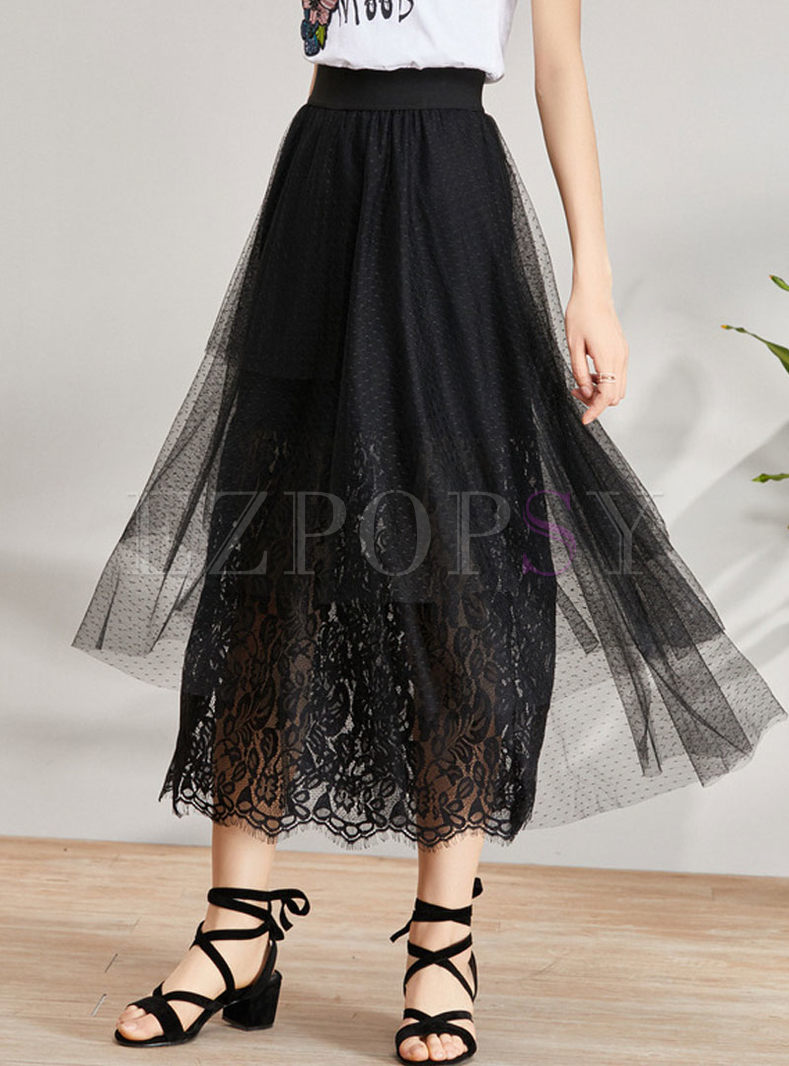 Skirts | Skirts | Black Lace Gauze A Line Layered Skirt