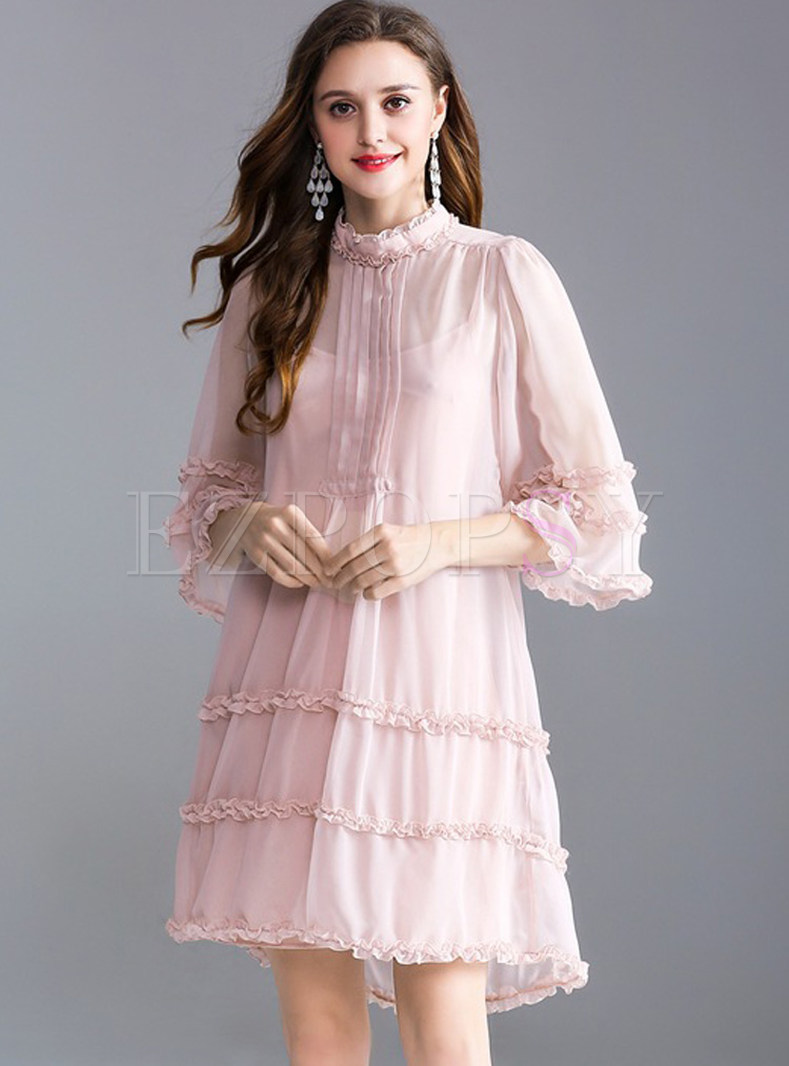 Pink Loose Stitching Shift Dress