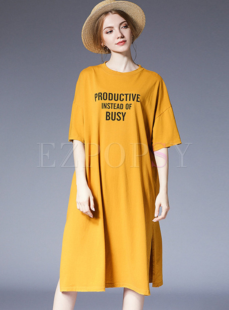 Yellow Letter Design T-shirt Dress