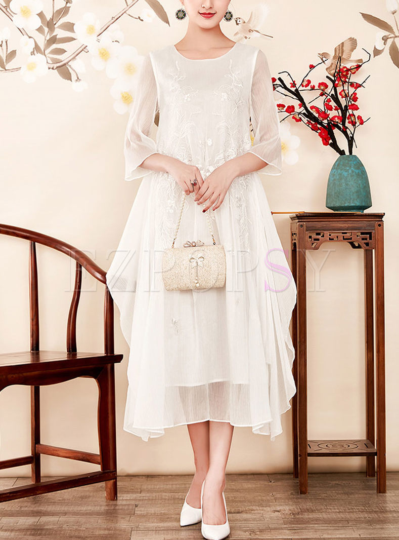 Dresses | Shift Dresses | White Casual Plus Size Pleated Formal Dress