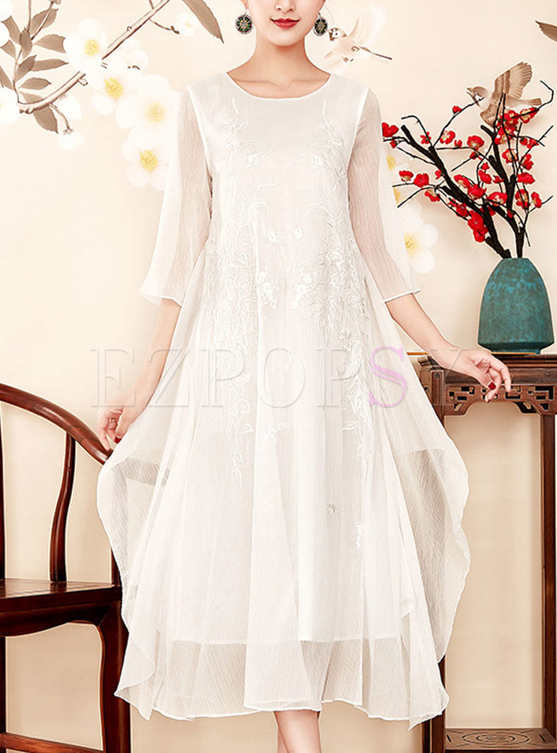 White Casual Plus Size Pleated Formal Dress