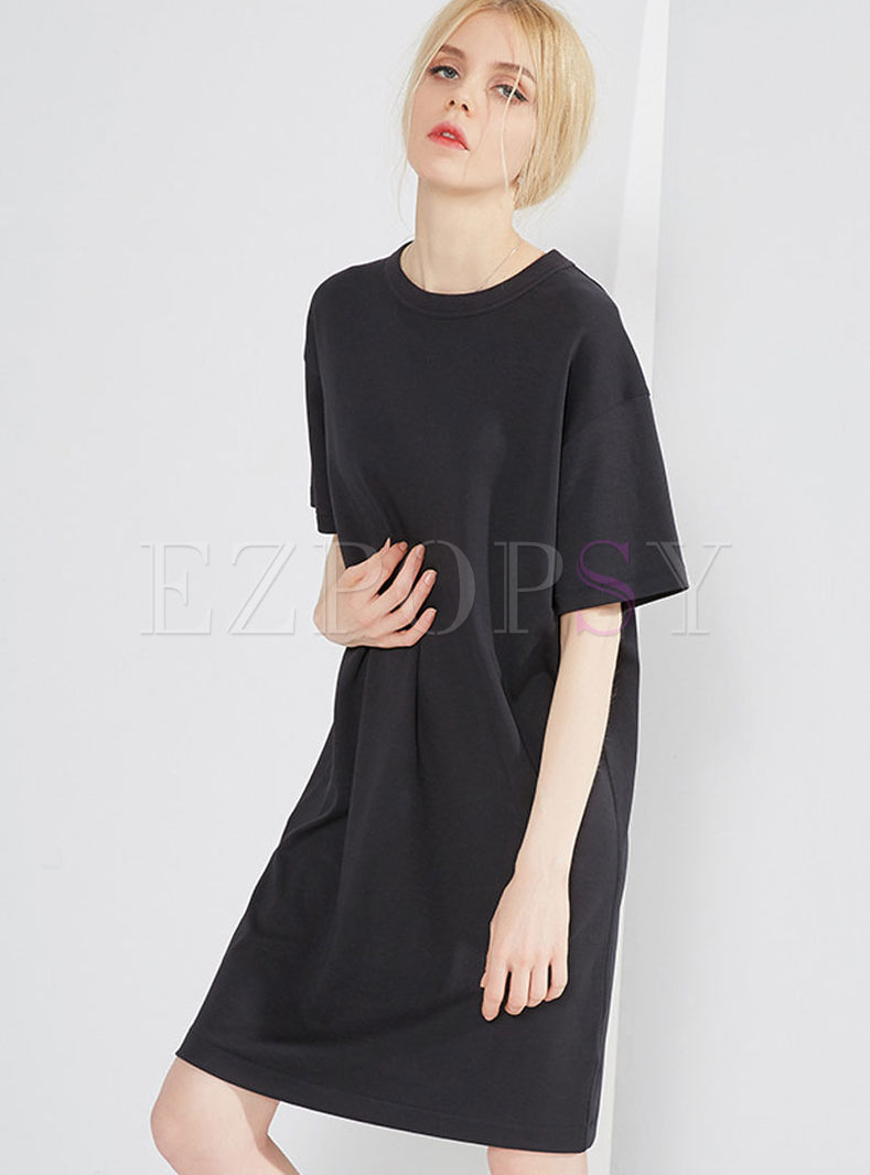 Black Casual Cotton T-shirt Dress