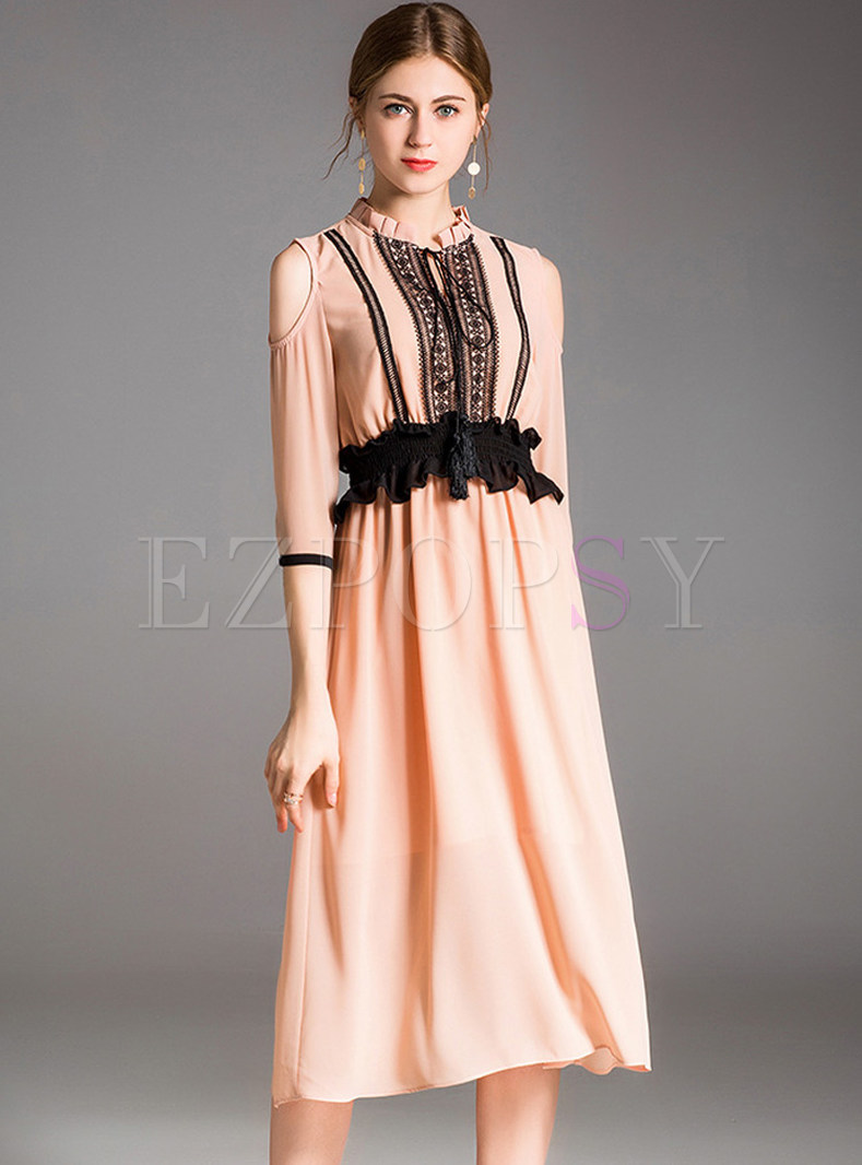Pink Stringy Selvedge Midi Dress