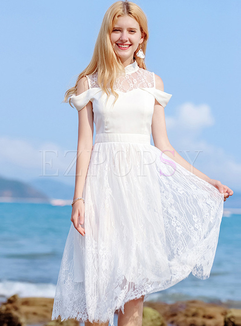 Dresses | Skater Dresses | White Elegant Transparent Lace Dress